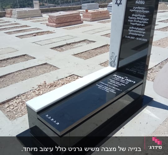 מצבה שחורה עם כיתוב לבן בבית קברות